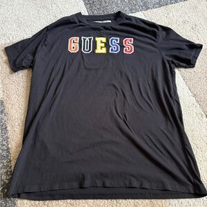 GUESS Men's Black Tee with Multicolor Logo